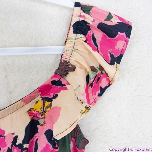 NEW Free People Floral print crop top, L, smock back cinch sides ruffle … - Picture 16 of 16